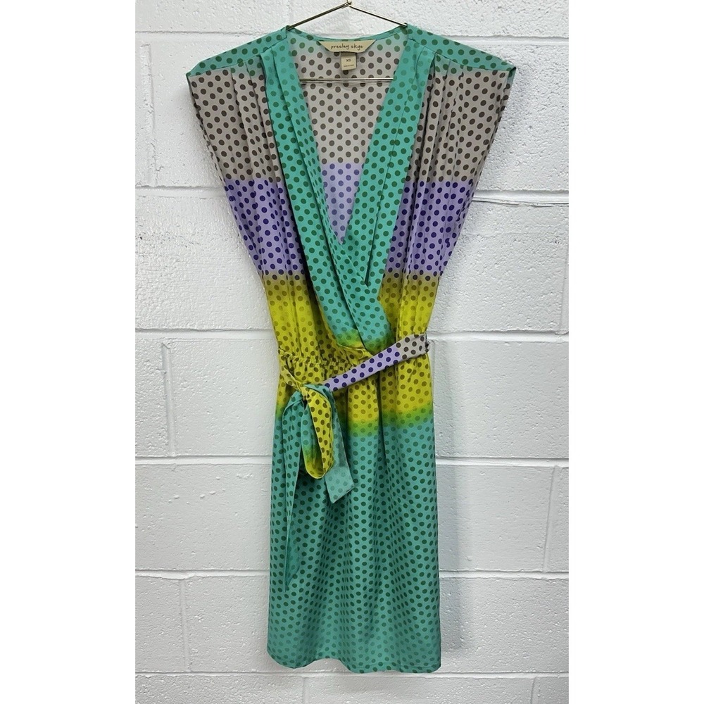 Presley Skye Silk Multi Color Polka For Faux Wrap Dress / Women's XS